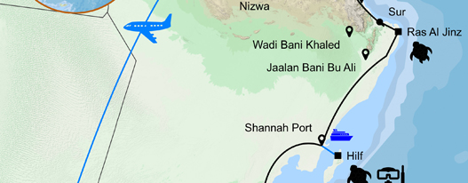 Routenkarte OmanKüstenstraße direkt